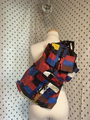 Vintage 80s Multicolour Leather Patchwork Backpack