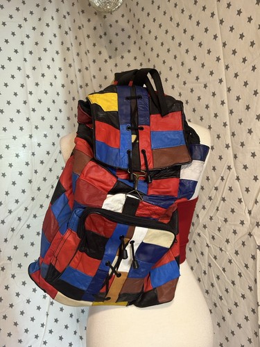 Vintage 80s Multicolour Leather Patchwork Backpack - photo 2