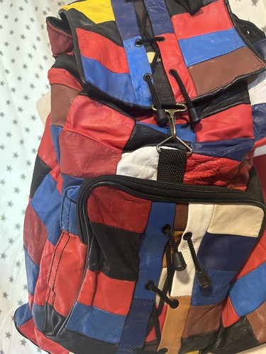Vintage 80s Multicolour Leather Patchwork Backpack - photo 3