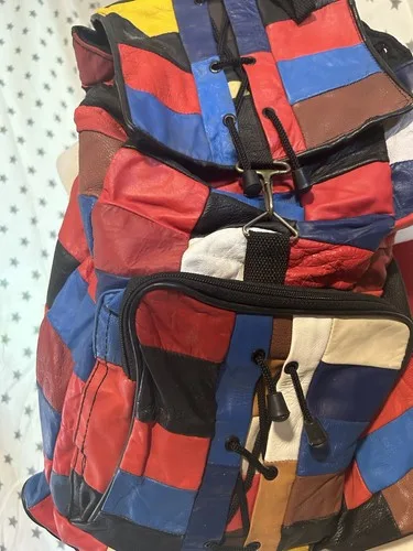 Vintage 80s Multicolour Leather Patchwork Backpack image indicator(3)