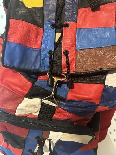 Vintage 80s Multicolour Leather Patchwork Backpack image indicator(4)