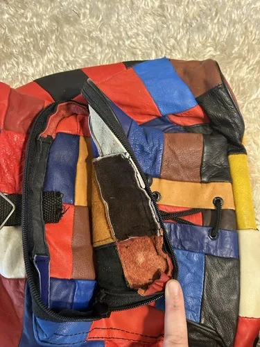 Vintage 80s Multicolour Leather Patchwork Backpack image indicator(5)