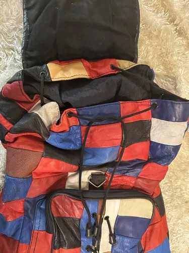 Vintage 80s Multicolour Leather Patchwork Backpack image indicator(6)