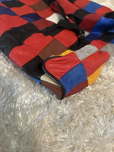 Vintage 80s Multicolour Leather Patchwork Backpack image indicator(7)