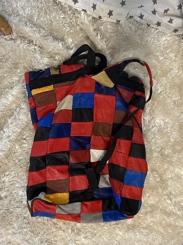 Vintage 80s Multicolour Leather Patchwork Backpack image indicator(8)