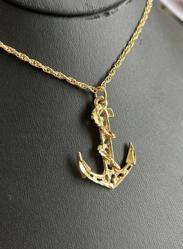 Vintage 18K Gold Plated Anchor Necklace - photo 2