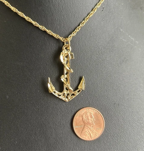 Vintage 18K Gold Plated Anchor Necklace - photo 4