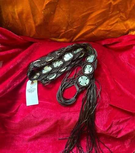 VTG Boho Fairycore Macrame Woven Shell Tie Belt Festival Hippie