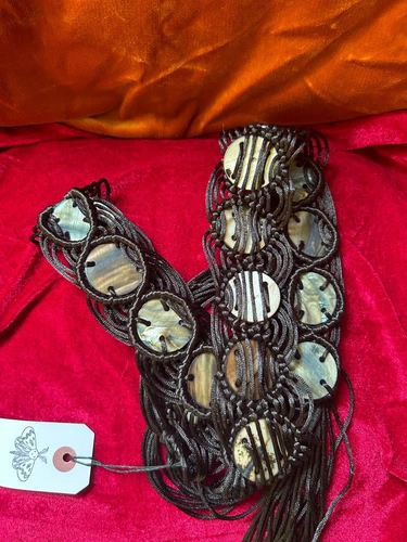 VTG Boho Fairycore Macrame Woven Shell Tie Belt Festival Hippie - photo 2