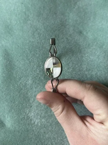 VTG DEADSTOCK STAINLESS STEEL ABALONE SHELL BANGLE BRACELET image indicator(2)