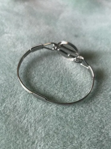 VTG DEADSTOCK STAINLESS STEEL ABALONE SHELL BANGLE BRACELET image indicator(3)