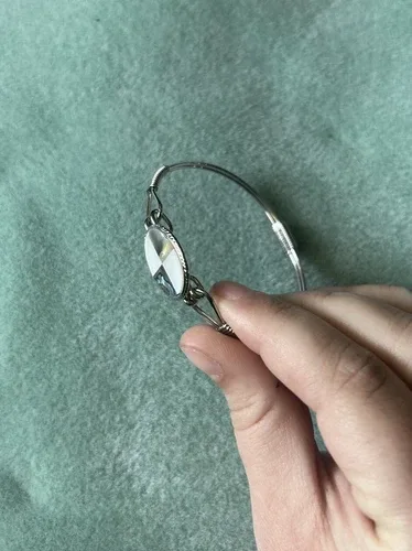 VTG DEADSTOCK STAINLESS STEEL ABALONE SHELL BANGLE BRACELET image indicator(4)