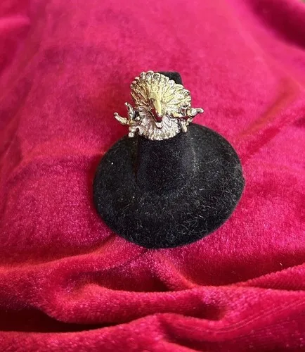 Authentic Vintage DEADSTOCK G&S 80s Silver Eagle Biker Ring image indicator(3)