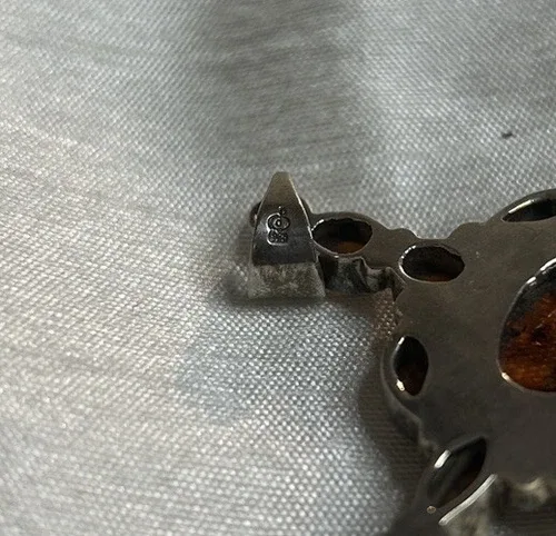 Vintage Sterling Silver Baltic Amber Cross Pendant image indicator(5)