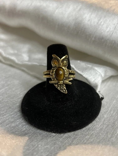 Antique Uncas Tigers Eye Owl Ring - Size 9.25
