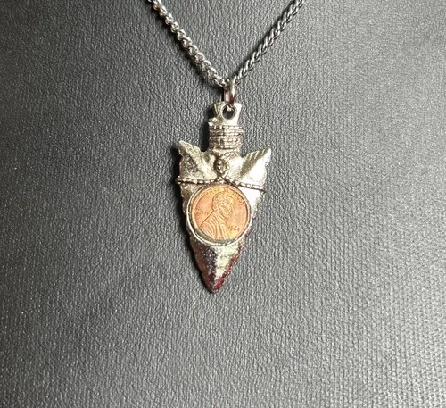 Vintage Lincoln Penny Arrowhead Silver Necklace 1970’s image indicator(2)