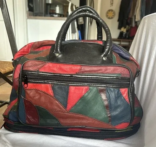 Vintage Leather Patchwork Boho Hippie Tote Bag Purse Y2K