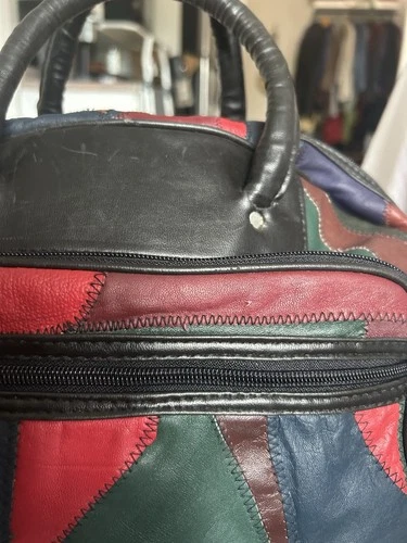 Vintage Leather Patchwork Boho Hippie Tote Bag Purse Y2K - photo 2