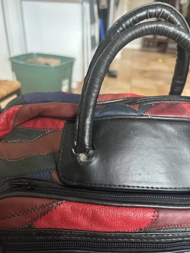 Vintage Leather Patchwork Boho Hippie Tote Bag Purse Y2K - photo 3