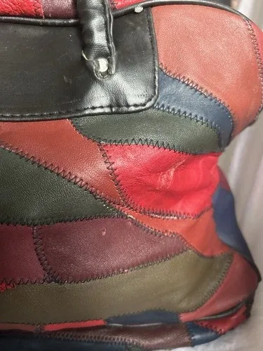 Vintage Leather Patchwork Boho Hippie Tote Bag Purse Y2K image indicator(4)