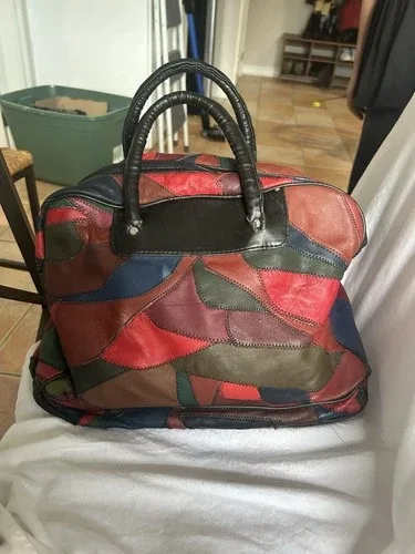 Vintage Leather Patchwork Boho Hippie Tote Bag Purse Y2K image indicator(5)