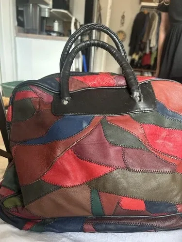 Vintage Leather Patchwork Boho Hippie Tote Bag Purse Y2K image indicator(6)