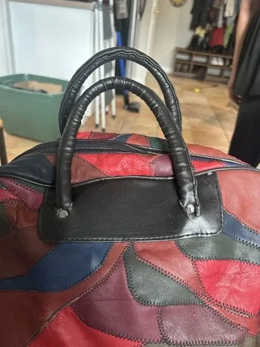 Vintage Leather Patchwork Boho Hippie Tote Bag Purse Y2K image indicator(7)