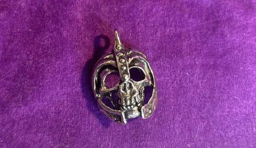 Vintage Artisan Silver Warrior Skull Pendant