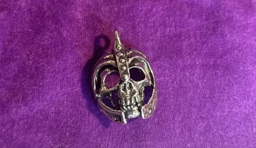 Vintage Artisan Silver Warrior Skull Pendant
