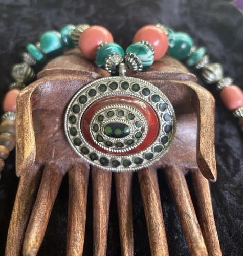Tibetan Banjara Tribal Coral Beaded Handmade Necklace Bohemian G - photo 2