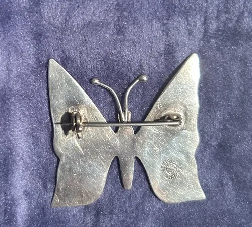 VTG STERLING SILVER 925 MEXICO ABALONE BUTTERFLY PIN image indicator(2)
