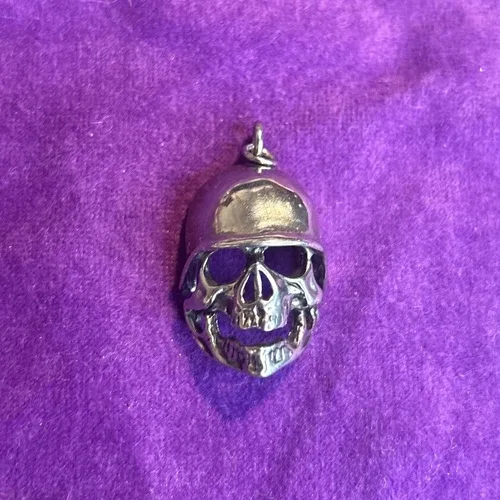 Vintage Silver Army Skull Pendant Gothic Vintage RARE