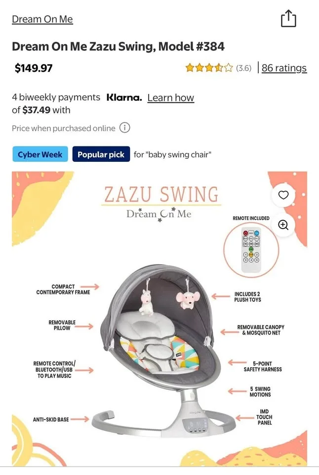 Dream On Me Zazu Swing image indicator(3)