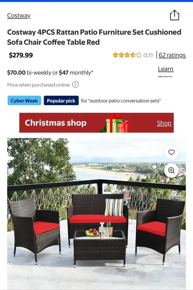 Costway 4PCS Rattan Patio Furniture Set Cushioned Sofa Red image indicator(2)