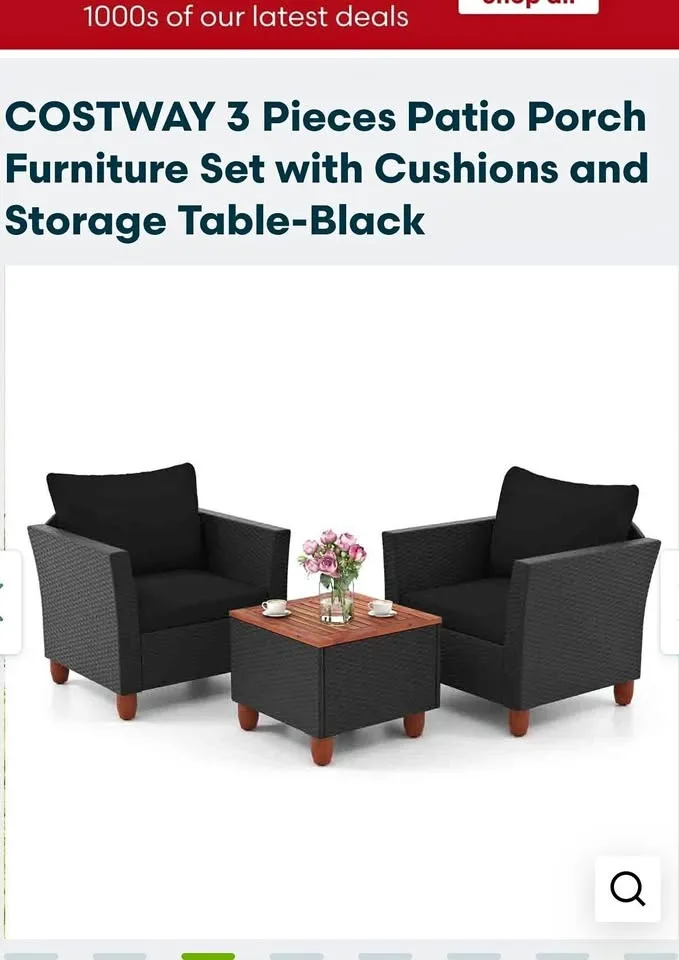 COSTWAY 3 Pieces Patio Porch Furniture Set - Black