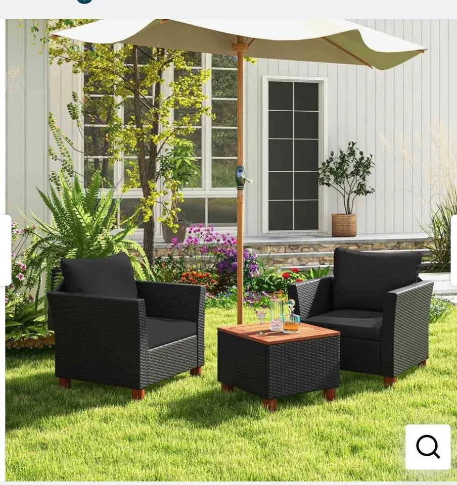 COSTWAY 3 Pieces Patio Porch Furniture Set - Black image indicator(2)