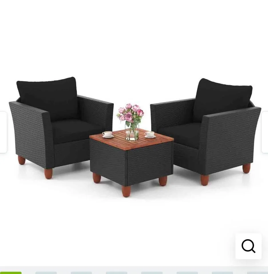 COSTWAY 3 Pieces Patio Porch Furniture Set - Black image indicator(3)