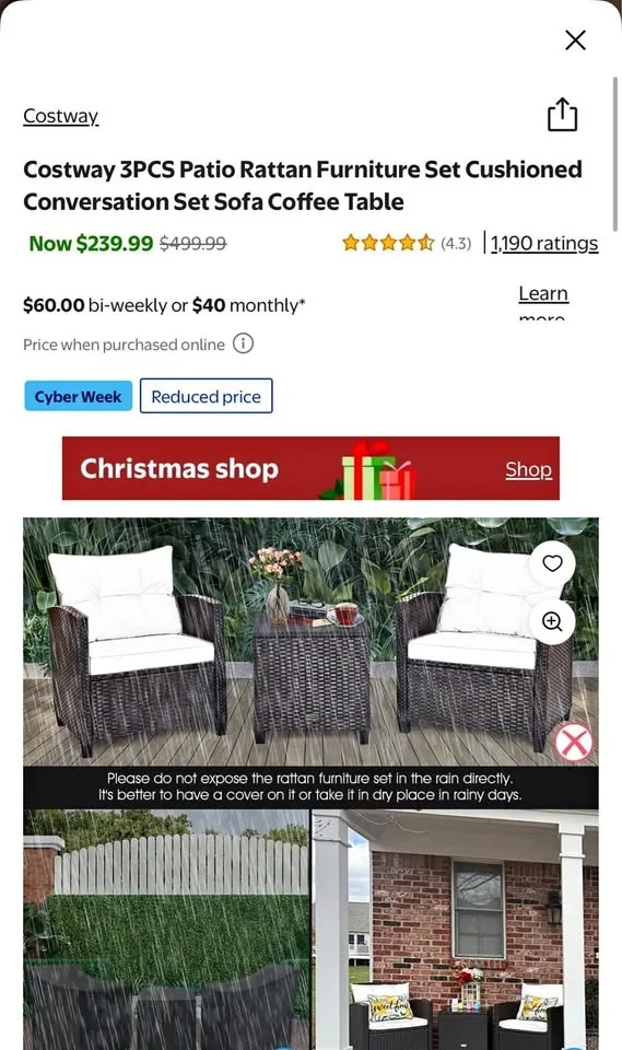 Costway 3PCS Patio Rattan Furniture Set