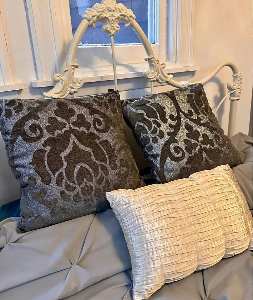 ✨ LUXE Silver & Black Damask Cushion Set ✨#cleanout