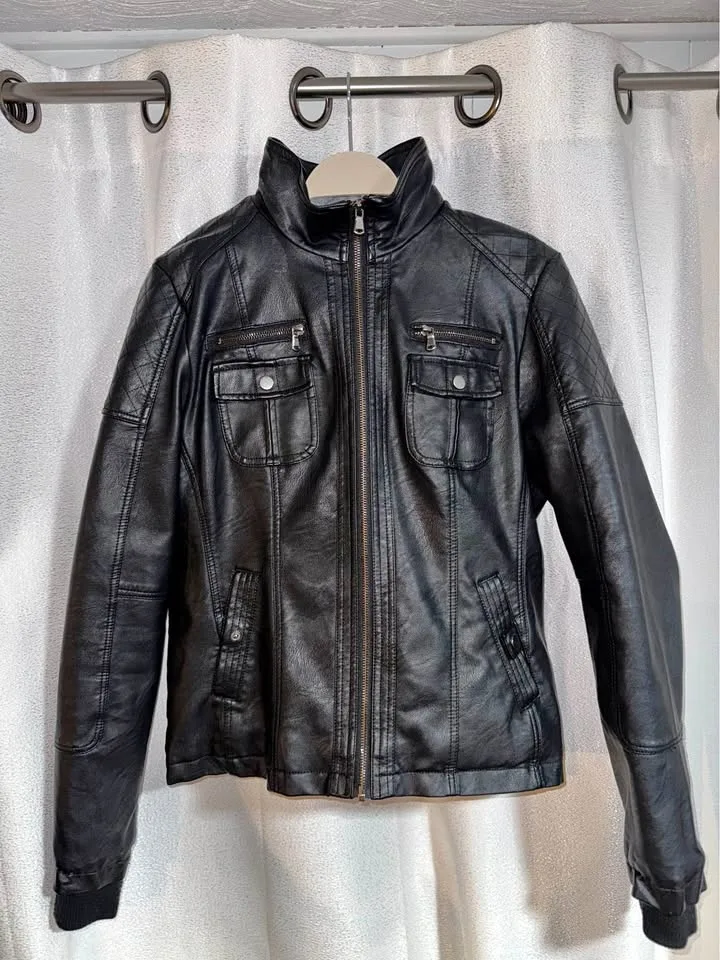 Leather jacket (removable gray hoodie)