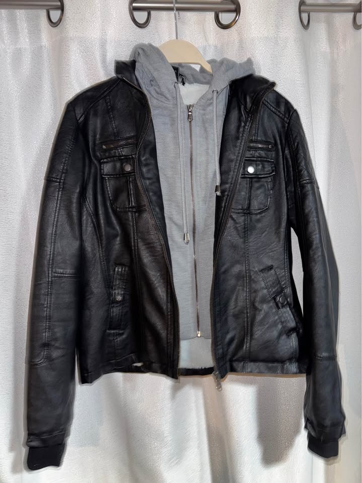 Leather jacket (removable gray hoodie) - photo 2