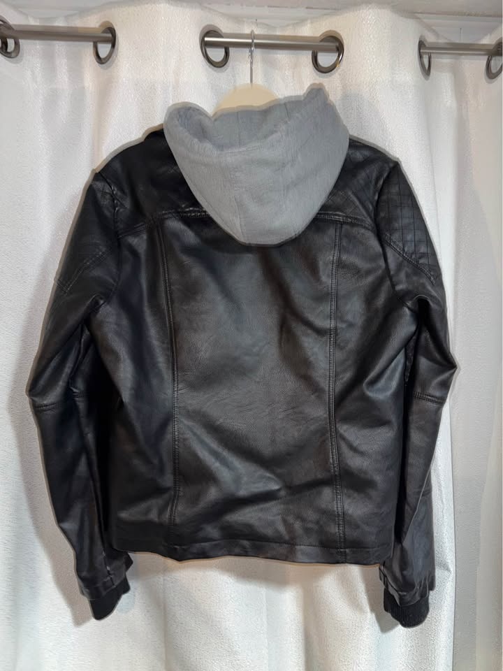 Leather jacket (removable gray hoodie) - photo 3
