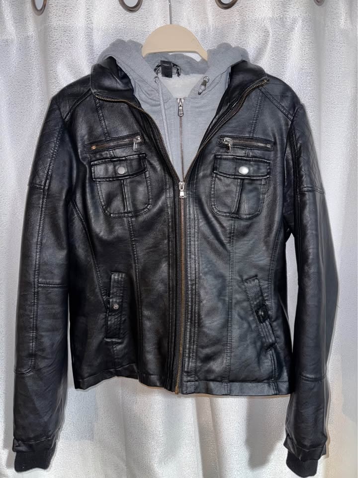 Leather jacket (removable gray hoodie) - photo 4