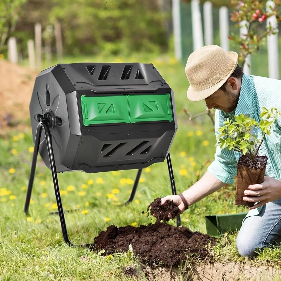 NEW-Outsunny Tumbling Compost Bin- GREEN COLOR NOT ORANGE