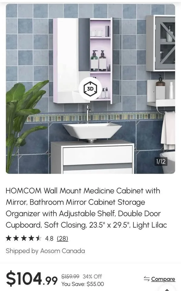 HOMCOM Medicine Cabinet - SOFT LILAC image indicator(2)