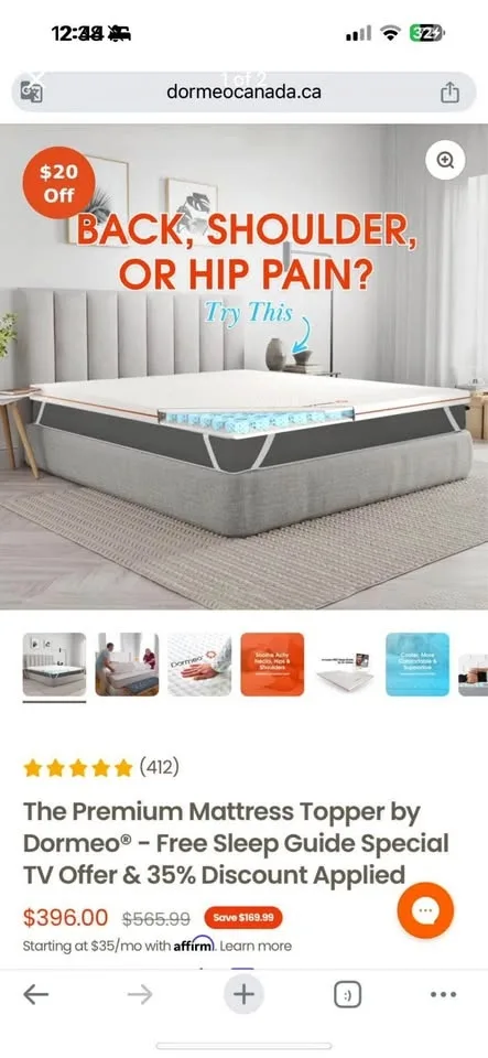 DORMEO premium mattress topper (memory foam) twin size