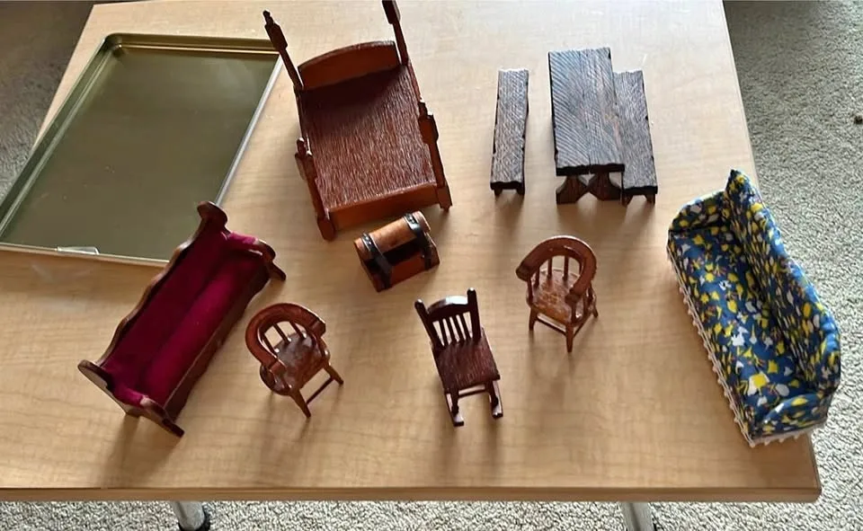 10 piece antique miniature furniture