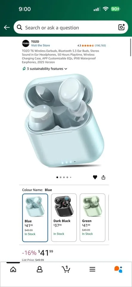 TOZO T6 Wireless Earbuds - Blue image indicator(4)