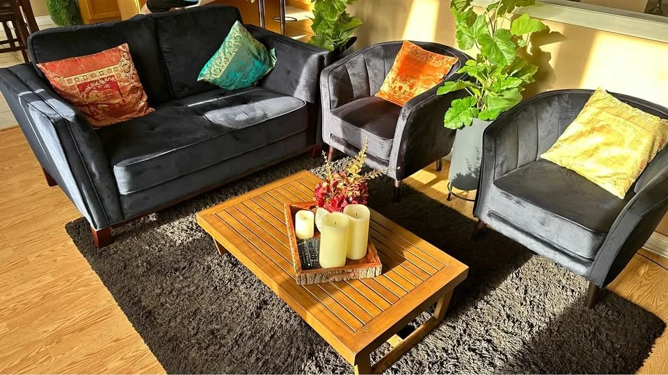 Velvet Love seat and 2 accent chairs