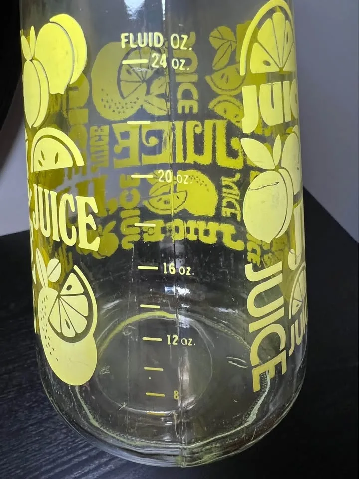Anchor Hocking Glass Juice Carafe Yellow Lemons 24oz #cleanout image indicator(4)